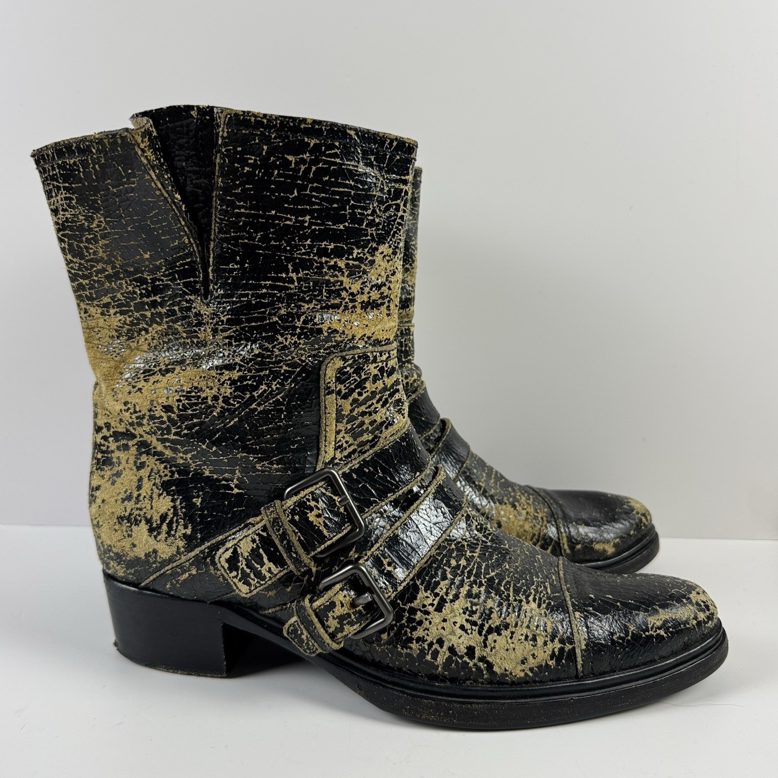 Miu Miu Calzature Donna Crackle Leather Biker Engineer Moto Boots Sz 42 Us 9